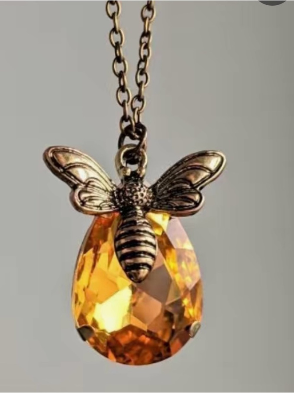 NWT Gold Bee Necklace with Amber Crystal Teardrop